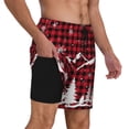 thumbnail image 2 of Kdxio Christmas Tree Buffalo Plaid Print Men'S Swim Trunks With Compression Liner 7 Inch Inseam Quick Dry Swim Shorts, 2 of 7