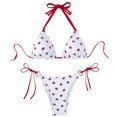 thumbnail image 1 of Traje baño con estampado fresa para mujer, Top con cuello Halter, sujetadores y Tanga, traje baño pequeño con lazo, 1 of 5