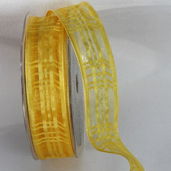 The Ribbon People Yellow Plaid French Wired Craft Ribbon 1" x 25 Yards