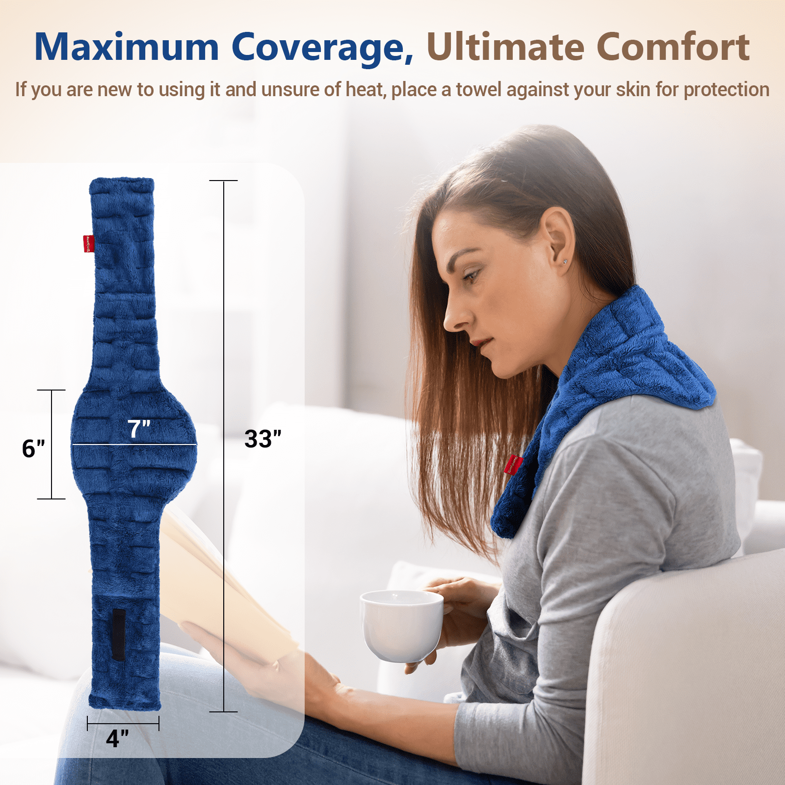 Comfytemp Microwave Neck Heating Pad, 33"×4", Hot & Cold Therapy Wrap for Soothing Muscle Pain and Tension, Blue