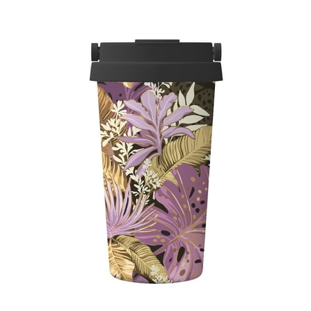 

17oz Stainless Steel Handle Insulated with Leakproof Lid Coffee Mug Fantastic Tropical Leaves Travel Mug Gifts for Women Men