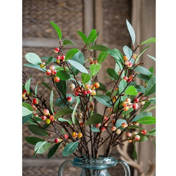 Artificial Fruit Snow Berry Leaf Stem 28" Tall Silk Plant