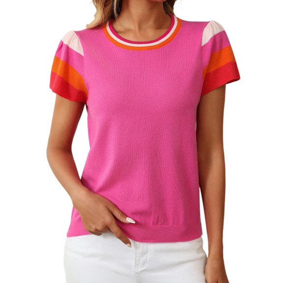 Womens Tops Puff Short Sleeve Shirts Pleated T Shirts Dressy Casual Business Trendy Summer Tunic Blouse