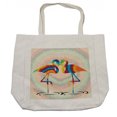 thumbnail image 1 of Flamingo Shopping Bag, Colorful Love Valentine Flamingos Illustration Retro Circles at Back Funky Print, Eco-Friendly Reusable Bag for Groceries Beach and More, 15.5" X 14.5", Cream, by Ambesonne, 1 of 2