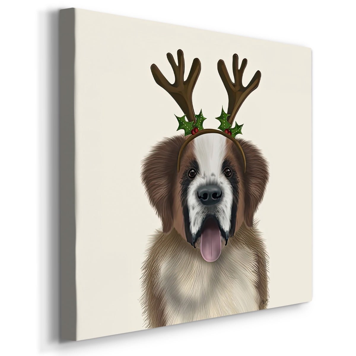 St Bernard Christmas Antlers- Gallery Wrapped Canvas