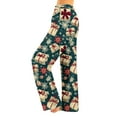 thumbnail image 2 of Women's Christmas Print Plush Pajama Pants, Soft and Comfortable Home Wear Trousers for Winter, Casual Sleepwear with Festive Design,Green,L, 2 of 5