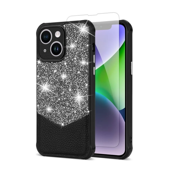 iPhone 14 Plus Case with Screen Protector, Apple 14 Plus Cover, Glitter Bling Design Luxury Anti-Scratch Shockproof Bumper Phone Case for Apple iPhone 14 Plus - Black
