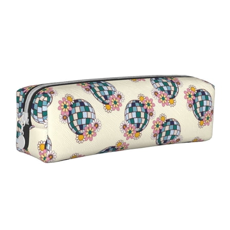 Fotbe 70s Disco Ball Pattern Leather Pencil Case, Pencil Pouch with Durable Zipper, Compact and Stylish Organizer for Stationery, Art Supplies, Travel Essentials