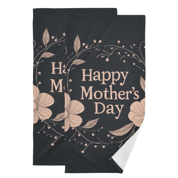 Elegant Flowers Leaves Happy Mothers Day Hand Towel Absorbent Bath Towels for Bathroom Sports Gym 28" x 14" Set of 2