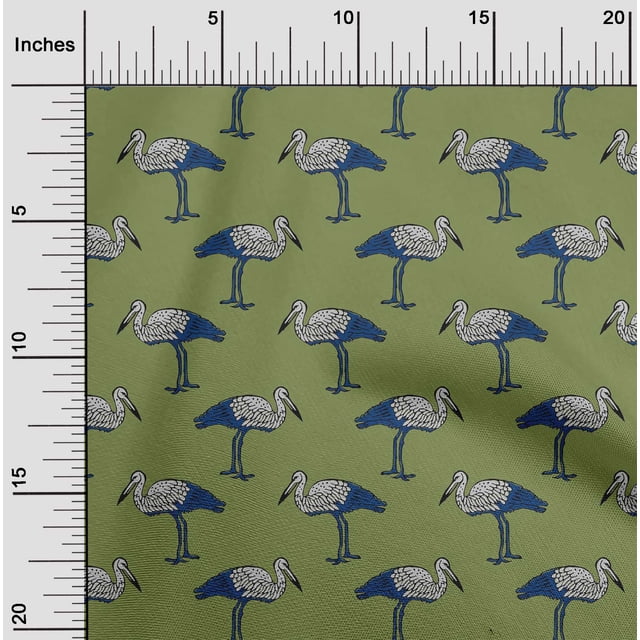 oneOone Silk Tabby Fabric Heron Block Printed Craft Fabric BTY 42 Inch Wide