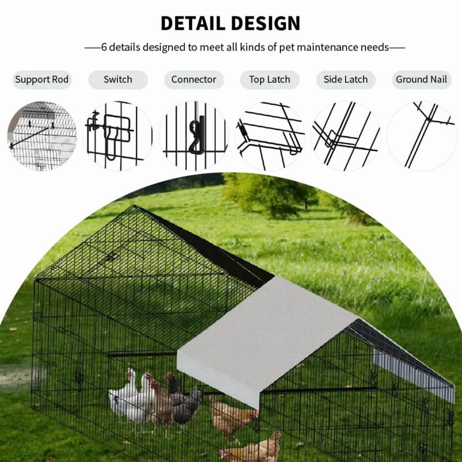 Metal Chicken Coop 130"×40"×40" Chicken Run with Waterproof Cover Poultry Cage Walk in Hen House Animal Enclosure Crate Pet Playpen Exercise Pen