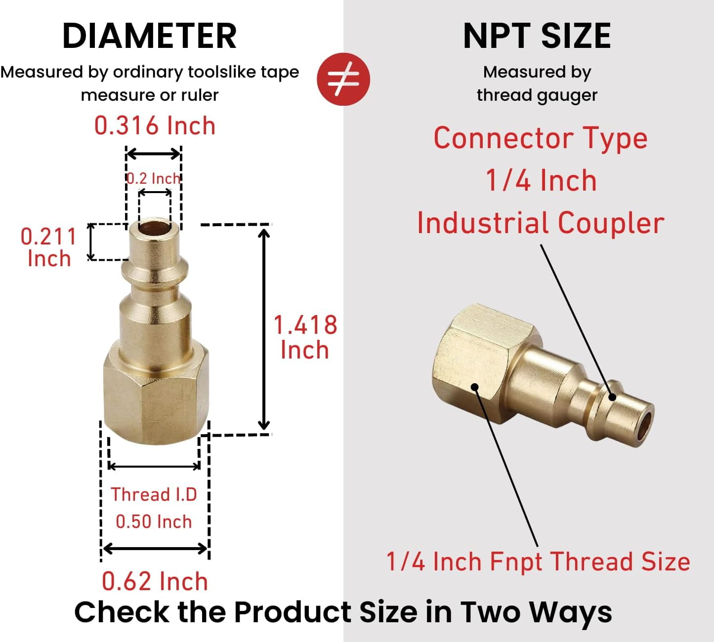 MKEUDQ-Air Hose Fittings And Air Coupler Plug, Air Compressor Quick-Connect FNPT Female Plug Kit (Industrial Type D, 1/4-Inch NPT Female Thread, Solid Brass, 2 Piece)