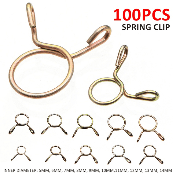 sailesiti 100pcs Spring Clips Hose Clamps Plated Gear Hose Fuel Line Clamp For Boats ATVs Motorcycles 5mm-14mm Metal Accessories