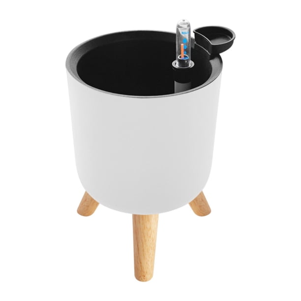 Maceta de riego automático con indicador de nivel de agua, para patios y terrazas. Blanco 17x15cm