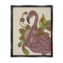 Stupell Industries Flamingo Bold Paisley Botanicals Complex Floral Details Graphic Art Jet Black Floating Framed Canvas Print Wall Art, Design by Valentina Harper