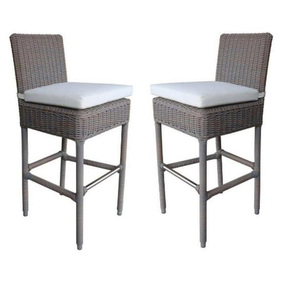 Home Square Wicker Patio Cushion Barstool in Kubu Gray - Set of 2