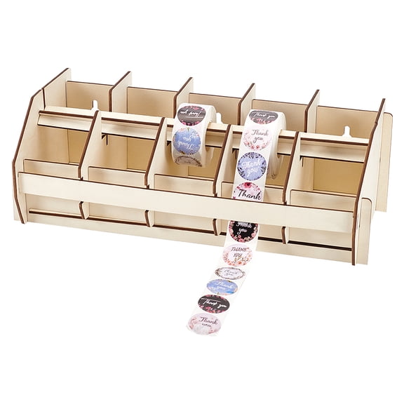 Label Roll Holder Adjustable Sticker Roll Organizer Wooden Label Stand Dispenser Label Holder Accessories DIY