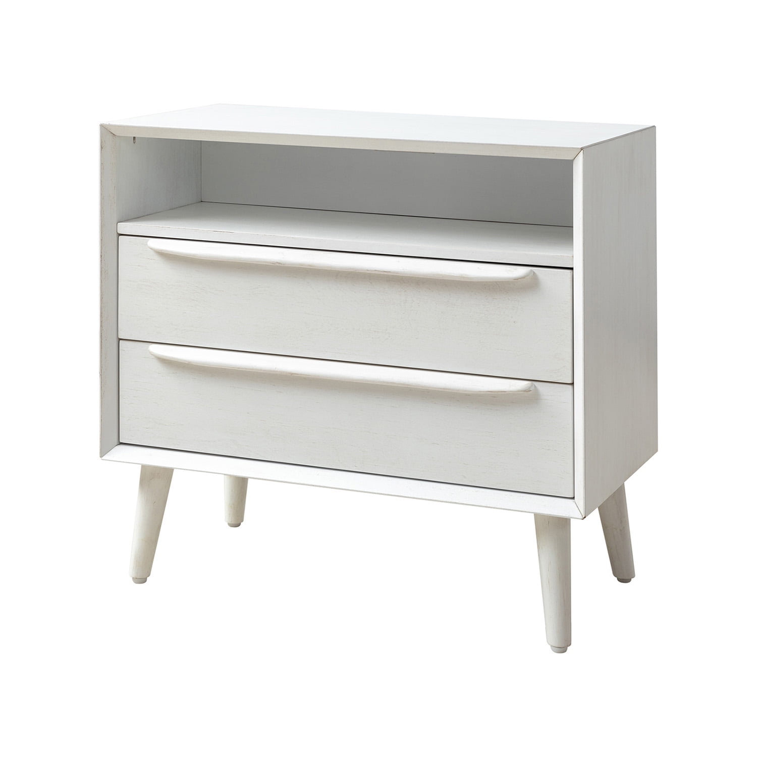26" Tall 2-drawer End Table with Charging Station Table for Living Room White
