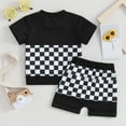 thumbnail image 3 of Bagilaanoe 2pcs Toddler Baby Boy Shorts Set Short Sleeve Checkerboard Print T Shirt Tops + Shorts 6M 12M 18M 24M 3T Kids Casual Summer Clothes, 3 of 6