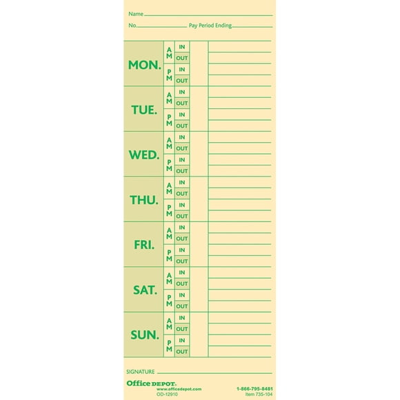 Deducciones semanales de Time Cards Office Depot, paquete de 100