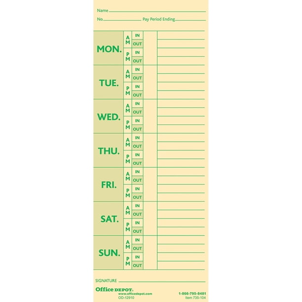 Deducciones semanales de Time Cards Office Depot, paquete de 100