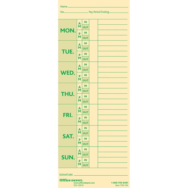 Deducciones semanales de Time Cards Office Depot, paquete de 100