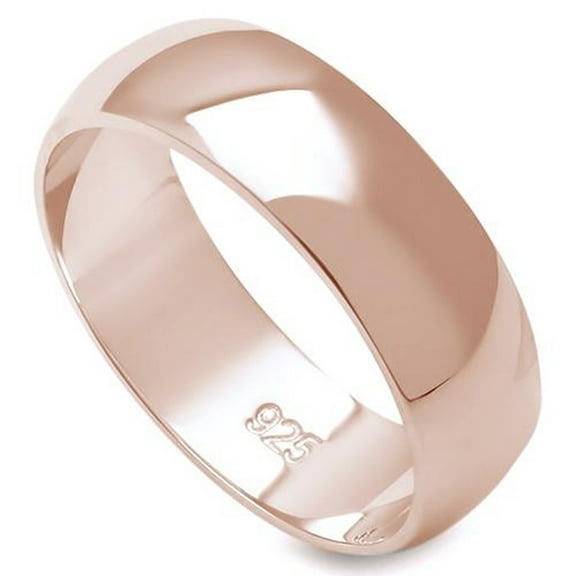 Rose Gold-Tone Sterling Silver Round Plain Bridal Band Ring 6MM Size 6