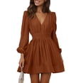 thumbnail image 1 of Vestido BWQ para mujer, mini, elástico en forma de A, color naranja quemado, talla XL, 1 of 9