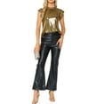 thumbnail image 2 of INSPIRE CHIC Women's Top Metallic Cap Sleeve Ruffled Neck Holographic Shiny Sparkle Party Blouse Tee Shirt XS Gold, 2 of 6