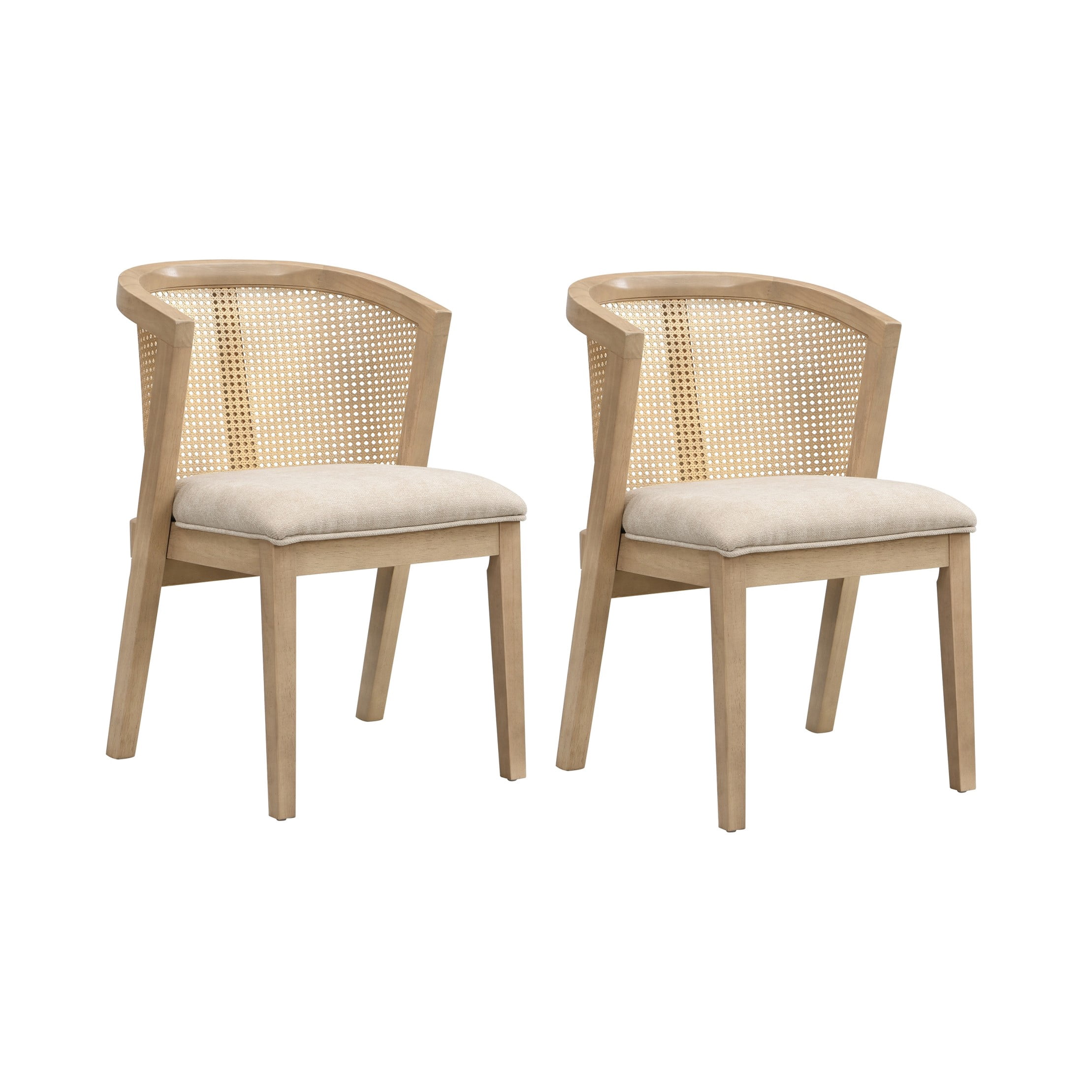 Christopher Knight Home Wood Dining Chairs with Cane Rattan Backrest, Light Ash+Beige, Set of 2