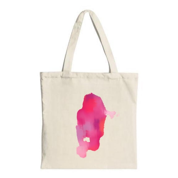 Stylish canvas tote bag with a watercolor pink and purple abstract landmass design perfect for shopping travel and parties