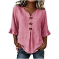 thumbnail image 2 of LEKWK 3/4 Length Sleeve Womens Tops V Neck Button Ruffle Cuff Striped Casual Shirts Lightweight Loose Fit Comfy Summer Tops Fashion Beach Vacation Outfits, 2 of 6