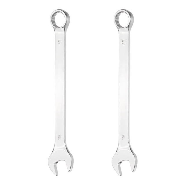 2Pcs Combination Wrench 19mm Metric 12-Point Box and Open End 45# Carbon Steel