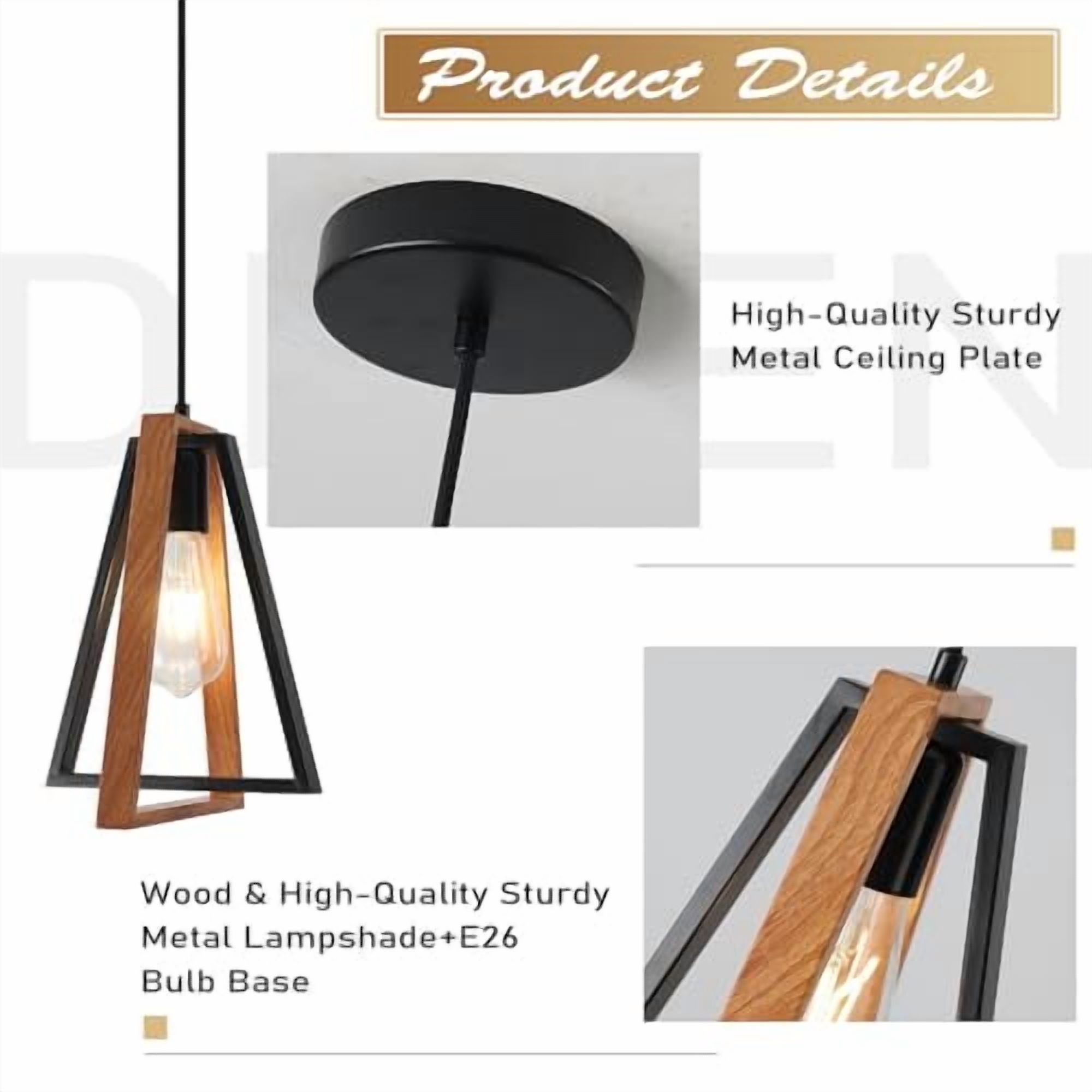 Farmhouse Rustic Wood Pendant Lights Kitchen Island Industrial Black Matte Pendant Lighting Adjustable Rustic Mini Wooden Hanging Light Fixtures for Dining Room Foyer Hallway MPL28