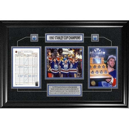 Edmonton Oilers Framed 1990 Stanley Cup Champions Scoresheet Collage - Officially Licensed NHL Wall Art