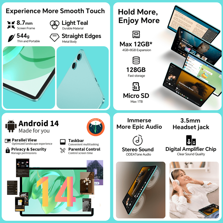 Free Shipping! ODEA Tablet 10.1 Inch Android 14 Octa Core 12GB RAM