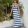 thumbnail image 6 of Blue And White Vintage Stripes Womens Night Club Maxi Dress V Neck Sleeveless Bohemia Long Dresses, 6 of 9