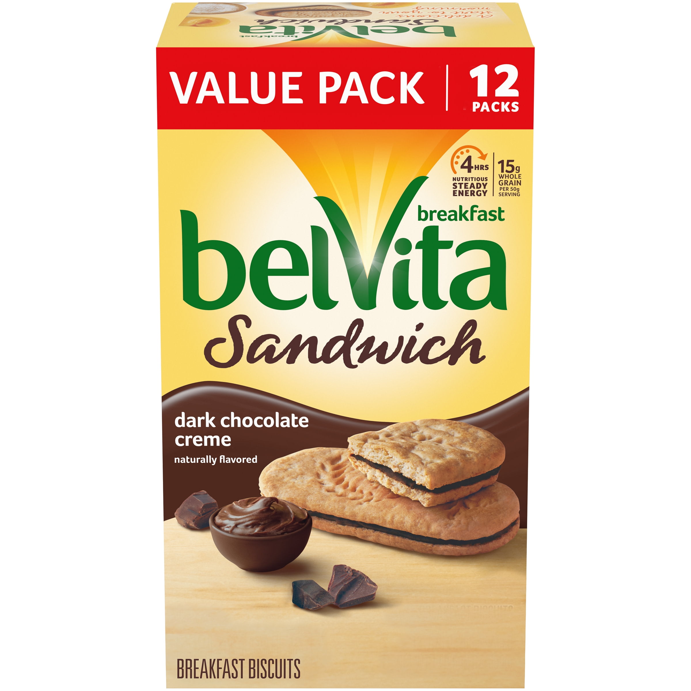 belVita Sandwich Dark Chocolate Creme Breakfast Biscuits, 12 Packs (2 Sandwiches Per Pack)