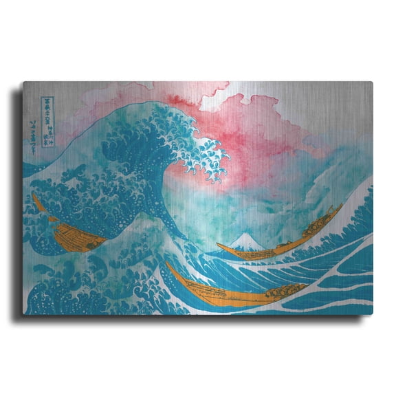 Luxe Metal Art 'The Great Teal Wave' by Porter Hastings, 16"x12"