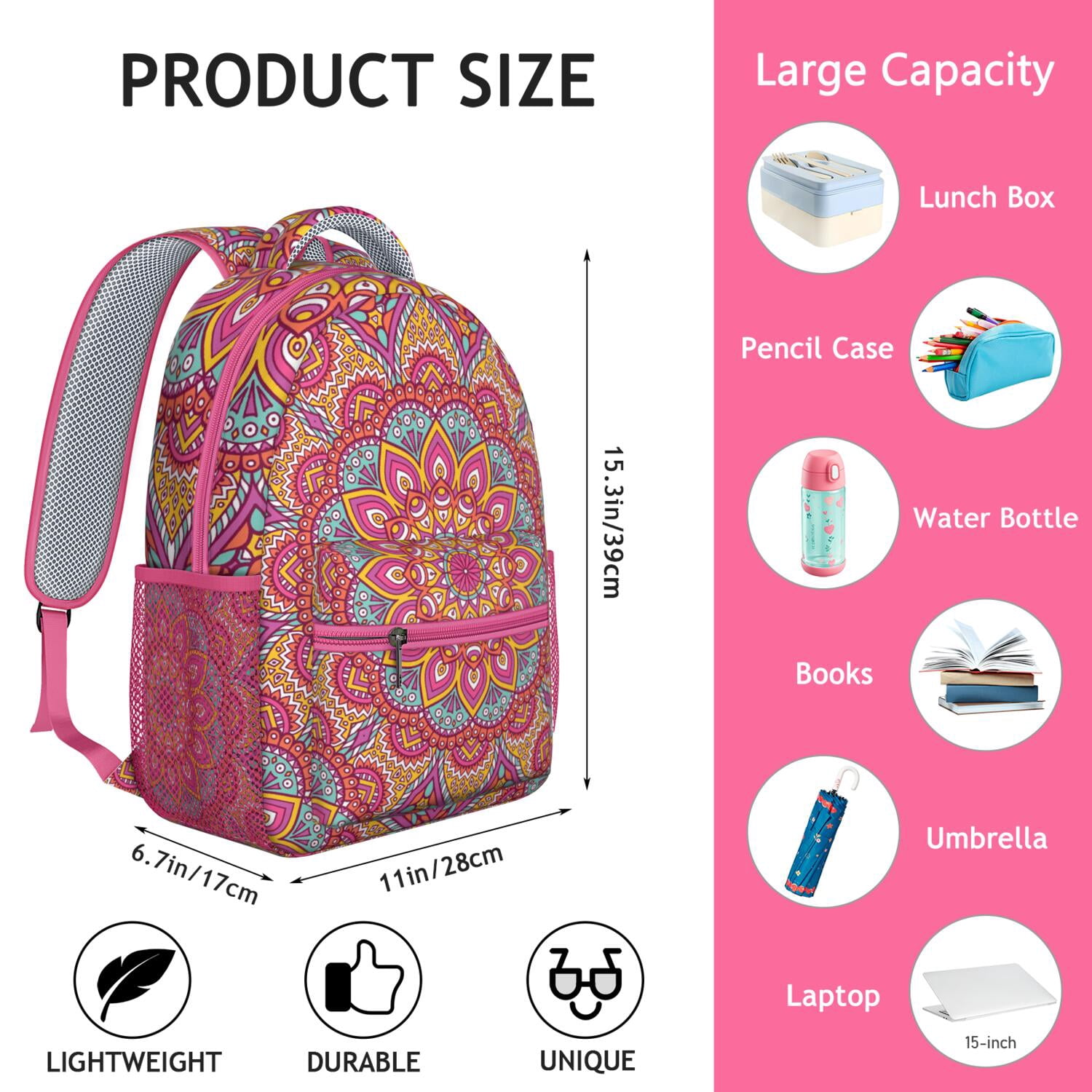 Paisley Artistic Mandala School Backpack - Waterproof Ergonomic Design for College Students
