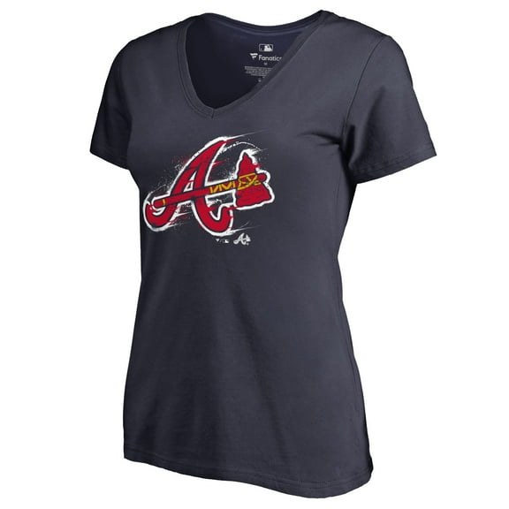 Women's Navy Atlanta Braves Splatter Logo V-Neck T-Shirt