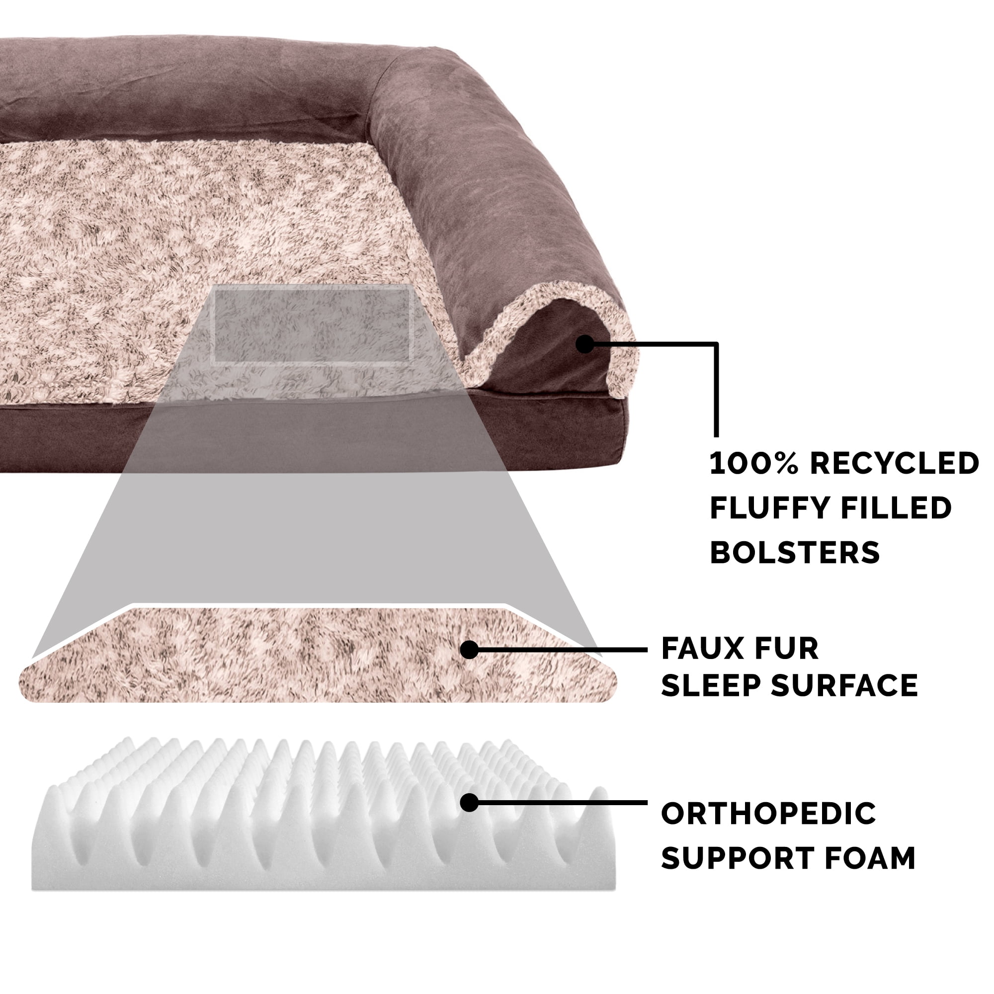 FurHaven Two-Tone Faux Fur & Suede Orthopedic Sofa Pet Bed for Dogs & Cats - Medium, Espresso