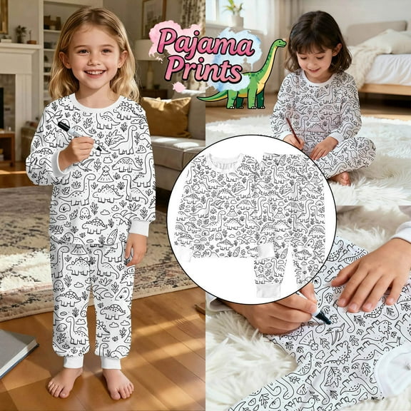 2Pcs Kids Christmas Pajamas Diy Coloring Sets Girls Boys Valentines Long Sleeve Shirts Tops Pants Lounge Set Fall Baby Clothes Carnival Birthday New Year Gifts For Grandkids 2-9Y #01 White,2Y