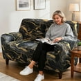 thumbnail image 3 of Garronmavis Black Gold Marble Print Recliner Couch Cover 2 Seats Lazy Boy Recliner Covers Stretchy Washable 6-Pieces Lazyboy Covers with Elastic Bottom Protector, 3 of 7