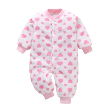 BLTIBY 2024 Baby Girls Jumpsuits One-piece Long Sleeve Plush Rompers Printed Coverall Newborn Infant Romper Bodysuit Girls Jumpsuit Pants Clothes Outfits Pink 73