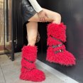 thumbnail image 3 of Women Winter Warm Fluffy Faux Mogolian Fur Mid-Calf Snow Boots Y2K Non-slip Plush Short Boots with Belts, 3 of 5