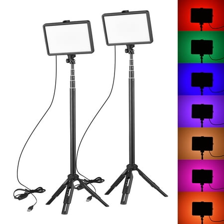 Image of Walmeck Andoer Portable RGB Video Kit with 2 * Video 7 Colors 3200K-5600K 10 Levels Brightness USB Powered + 2 * Extendable Tripod Max.148cm58in Height for Video Conference Live Streaming Onlin