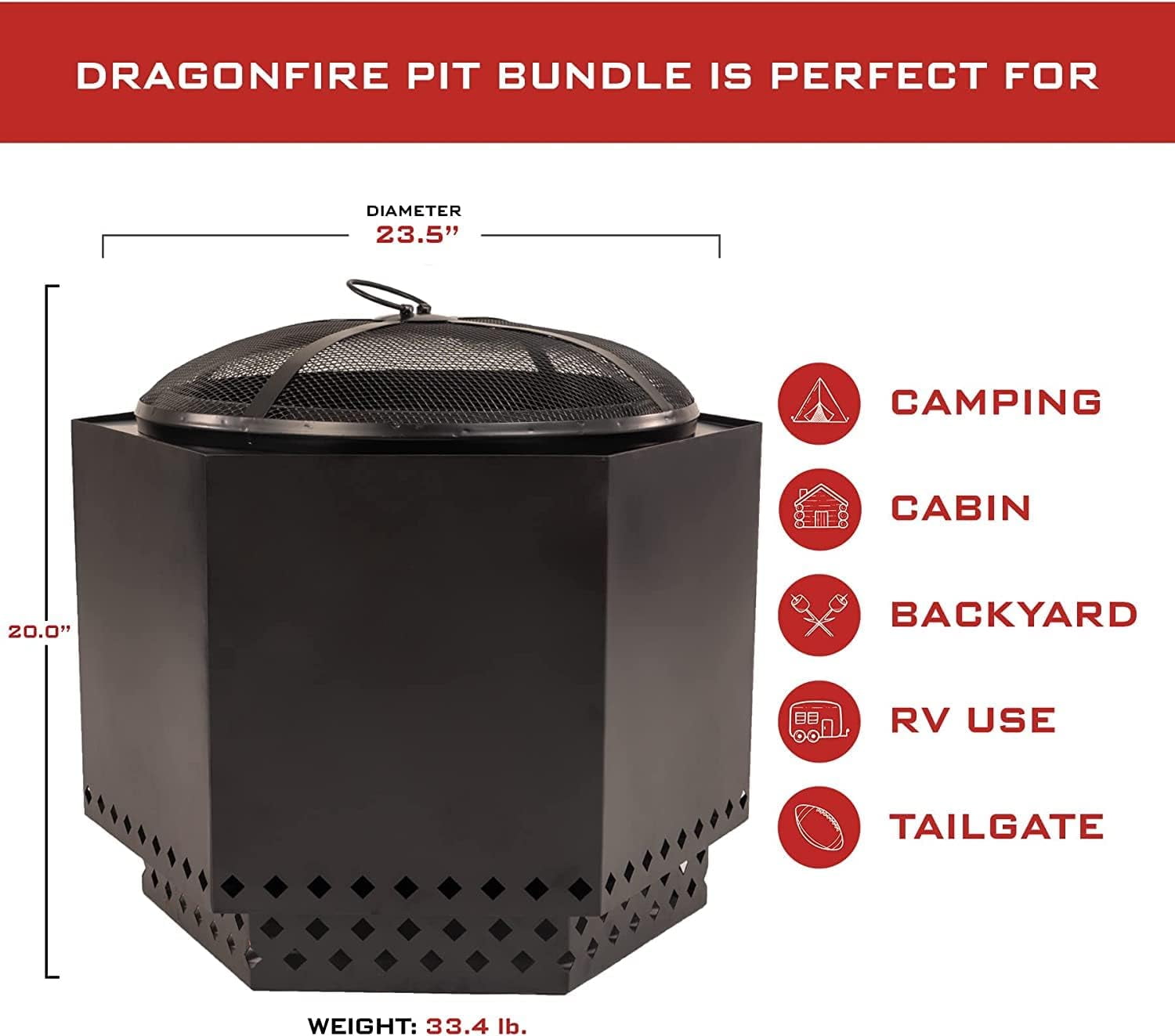 Dragonfire Portable Smokeless Firepit, Accessories Included: Grill, Base Stand, Carrying Case. Wood Pellet/Log Burning Outdoor Fire Pit. Stainless Steel, 22 Inch, Nesting Base for Compact Storage.