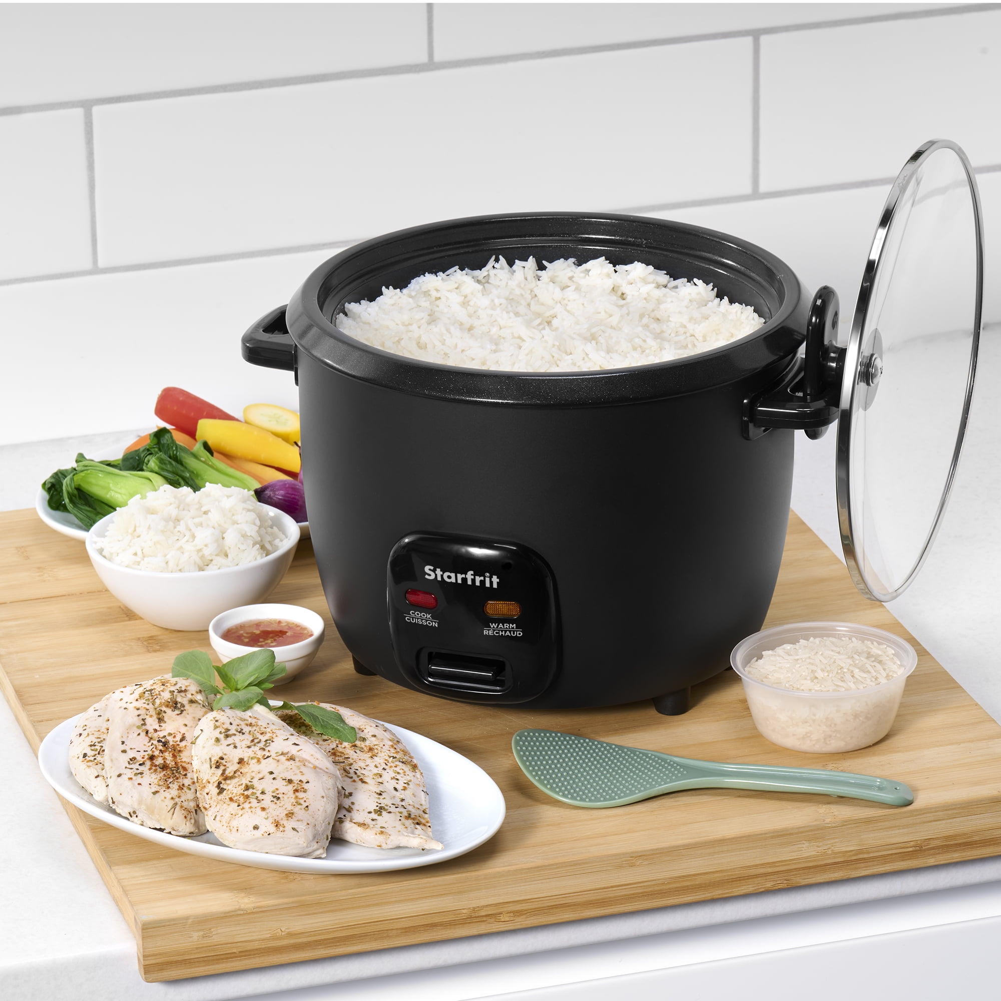 Starfrit Electric Rice Cooker – 20 Cups – Ceramic Non-Stick Coating Without PFAS – Steamer Basket, Measuring Cup & Service Spoon - 700 Watts, STARFRIT 20 CUP RICE COOKER
