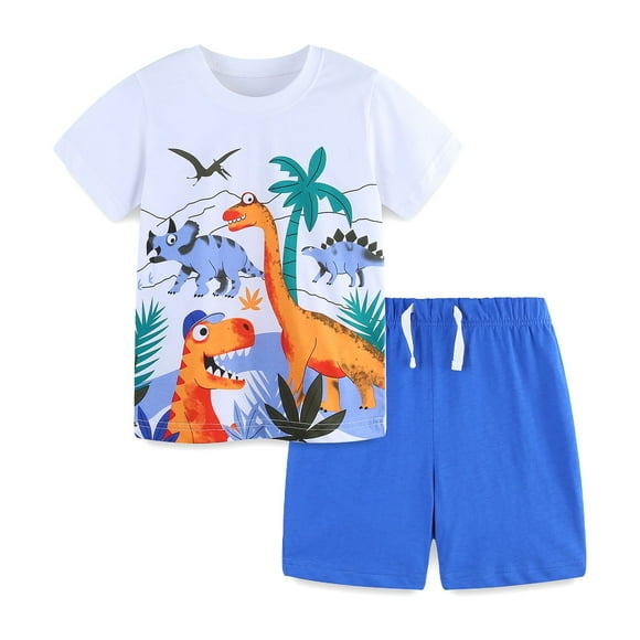 Toddler Boy Outfits Set Baby Boy Summer Outfits Crew Neck Dinosaur Short Sleeve T-Shirt Tee Tops Casual Shorts 2T Baby Boy Clothes